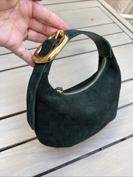 Madewell Handbags - Madewell Dark Green Suede Mini Hobo Bag with Gold Hardware